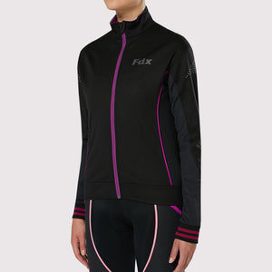 Fdx Women's Black & Purple Cycling Jacket for Winter Thermal Casual Softshell Clothing Lightweight, Windproof, Waterproof & Pockets - Propex