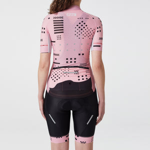 Fdx Women's Short Sleeve Cycling Jersey Tea Pink & Black Gel Padded Bib Shorts Best Summer Road Bike Wear Light Weight, Hi viz Reflectors & Secure Pockets - All Day