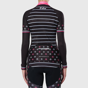 Fdx Womens Black & Pink Long Sleeve Cycling Jersey for Winter Roubaix Thermal Fleece Road Bike Wear Top Full Zipper, Pockets & Hi-viz Reflectors - Ripple