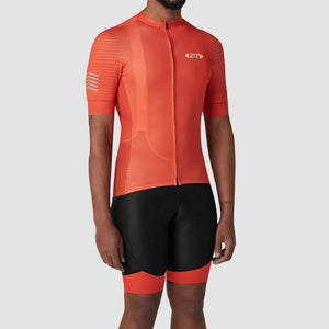 Fdx Mens Road Cycling Short Sleeve Jersey & Gel Padded Bib Shorts Orange Best Summer Road Bike Wear Light Weight, Hi-viz Reflectors & Pockets - Essential