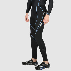 Fdx Mens Storage Pockets Gel Padded Cycling Tights Black & Blue For Winter Roubaix Thermal Fleece Reflective Warm Leggings - Divine Bike Long Pants