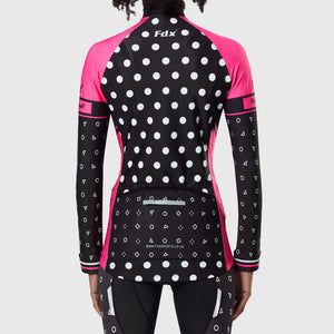 FDX Women’s cycling jersey Black & Pink full sleeves Windproof Thermal fleece Roubaix Winter Cycle Tops, lightweight long sleeves Warm lined shirt Reflective Details for biking