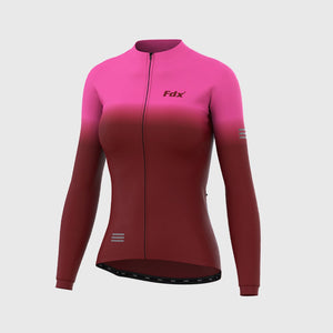 Fdx Women's Pink & Maroon Thermal Long Sleeve Cycling Jersey Winter Bib Tights Water Resistant Windproof Socks Hi Viz Reflectors Cycling Gear UK