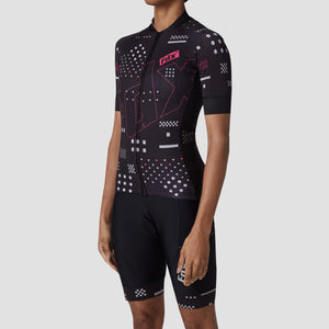 Fdx Women's Black Short Sleeve Cycling Jersey & Gel Padded Bib Shorts Best Summer Road Bike Wear Light Weight, Hi-viz Reflectors & Pockets - All Day