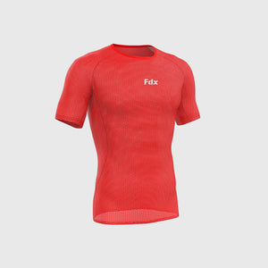 Fdx Mens Quick Dry Short Sleeve Compression Mesh Top Red Running Gym Workout Wear Rash Guard Stretchable Breathable - Aeroform