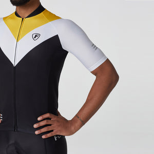 Fdx Mens Yellow Short Sleeve Cycling Jersey for Summer Best Road Bike Wear Top Light Weight, Full Zipper, Pockets & Hi-viz Reflectors - Velos