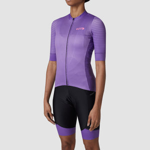 Fdx Women's Best Purple Short Sleeve Cycling Jersey & Gel Padded Bib Shorts Summer Road Bike Wear Light Weight, Breathable Hi viz Reflective Strips & Pockets - Essential
