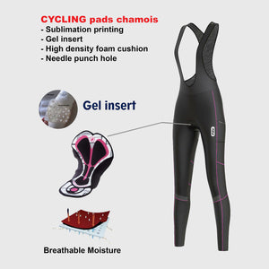 Fdx Womens Black & Pink Gel Padded Pockets Cycling Bib Tights For Winter Roubaix Thermal Fleece Breathable Reflective Warm Leggings - All Day Bike Pants