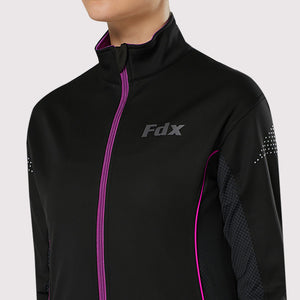 Fdx Women's Black & Purple Cycling Jacket for Winter Thermal Casual Softshell Clothing Lightweight, Windproof, Waterproof & Pockets - Propex