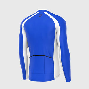 Fdx Mens Blue & White Long Sleeve Cycling Jersey for Winter Roubaix Thermal Fleece Road Bike Wear Top Full Zipper, Pockets & Hi-viz Reflectors - Transition