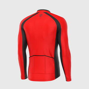 Fdx Mens Thermal Long Sleeve Cycling Jersey Black & Red for Winter Roubaix Warm Fleece Road Bike Wear Top Full Zipper, Pockets & Hi-viz Reflectors - Transition