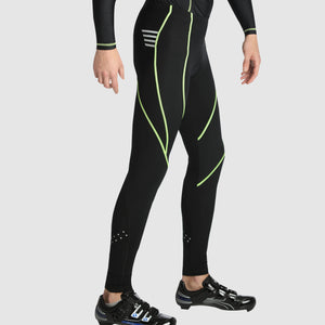 Fdx Mens Winter Cycling Gel Padded Tights Black & Yellow Roubaix Thermal Fleece Reflective Warm Leggings - Divine Bike Long Pants