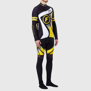 Fdx Men's Black & Yellow Long Sleeve Cycling Jersey & Gel Padded Bib Tights Pants for Winter Roubaix Thermal Fleece Road Bike Wear Windproof, Hi-viz Reflectors & Pockets - Signature