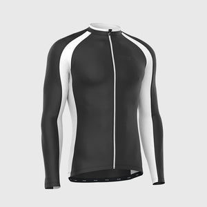 Fdx Mens Black & White Long Sleeve Cycling Jersey for All Seasons Road Bike Wear Top Full Zipper, Pockets & Hi-viz Reflectors - Transition