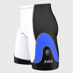 Fdx Men's Black, Blue & White Cycling Shorts Summer Gel Padded Lightweight Breathable Fabric Hi Viz Reflectors Pocket Leg Gripper Cycling Gear UK