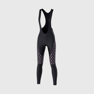 Fdx Womens Black & Pink & Gel Padded Cycling Bib Tights For Winter Roubaix Thermal Fleece Reflective Warm Leggings - Ripple Bike Pants