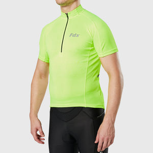 Fdx Mens Road Cycling Short Sleeve Cycling Jersey Yellow for Summer Best Road Bike Wear Top Light Weight, Full Zipper, Pockets & Hi-viz Reflectors - Pace