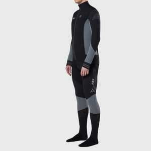 Fdx Mens Black & Grey Long Sleeve Cycling Jersey & Gel Padded Bib Tights Pants for Winter Roubaix Thermal Fleece Road Bike Wear Windproof, Hi-viz Reflectors & Pockets - Thermodream