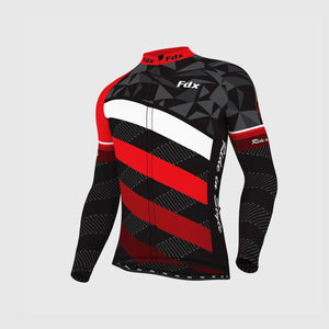 Fdx Men's Black & Red Long Sleeve Cycling Jersey & Gel Padded Bib Tights Pants for Winter Roubaix Thermal Fleece Road Bike Wear Windproof, Hi-viz Reflectors & Pockets - Equin