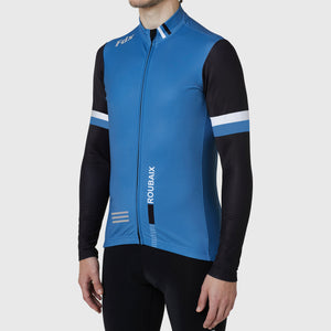 Fdx Mens Blue Full Sleeve Cycling Jersey for Winter Roubaix Thermal Fleece Road Bike Wear Top Full Zipper, Pockets & Hi-viz Reflectors - Limited Edition