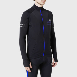 Fdx Mens Thermal Long Sleeve Cycling Jersey Blue for Winter Roubaix Warm Fleece Road Bike Wear Top Full Zipper, Pockets & Hi-viz Reflectors - Arch