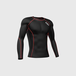 Fdx Mens Black & Red Long Sleeve Compression Top & Compression Tights Base Layer Gym Training Jogging Yoga Fitness Body Wear - Blitz