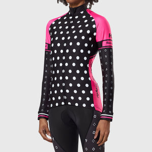 FDX Women’s Black & Pink full sleeves cycling jersey Windproof Thermal fleece Roubaix Winter Cycle Tops, lightweight long sleeves Warm lined shirt for biking