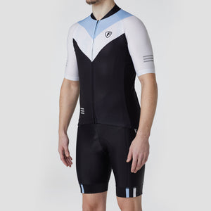 Fdx Mens Half Sleeve Cycling Jersey & Gel Padded Bib Shorts Blue & Black Best Summer Road Bike Wear Light Weight, Hi-viz Reflectors & Pockets - Velos