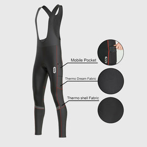 Fdx Mens Lightweight Gel Padded Cycling Bib Tights Black & Red For Winter Roubaix Thermal Fleece Reflective Warm Leggings - All Day Bike Pants