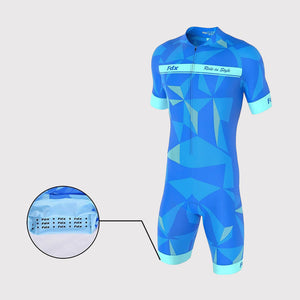 Fdx Mens Blue & Yellow Short Sleeve Gel Padded Triathlon / Skin Suit for Summer Cycling Wear, Running & Swimming Half Zip - Splinter