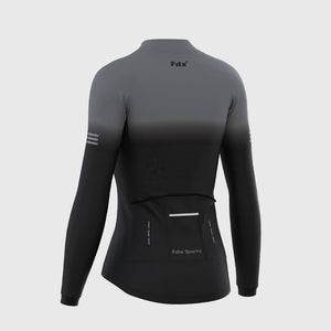 Women's Black & Grey Winter Cycling Suit, Windproof Thermal Super Roubaix fleece Clothing, Lightweight Set, Long Sleeve Jersey with 3D Padded Bib Tights