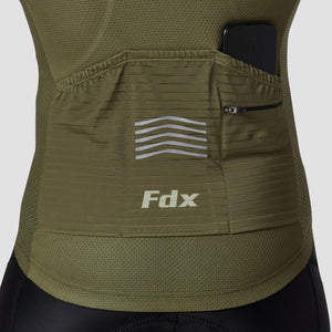 Fdx Mens Pockets Green Short Sleeve Cycling Jersey for Summer Best Road Bike Wear Top Light Weight, Full Zipper, Pockets & Hi-viz Reflectors - Essential