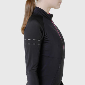 Fdx Womens Black & Pink Long Sleeve Cycling Jersey for Winter Roubaix Thermal Fleece Road Bike Wear Top Full Zipper, Pockets & Hi-viz Reflectors - Arch