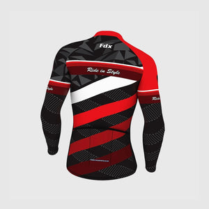 Fdx Men's Black & Red Long Sleeve Cycling Jersey & Gel Padded Bib Tights Pants for Winter Roubaix Thermal Fleece Road Bike Wear Windproof, Hi-viz Reflectors & Pockets - Equin