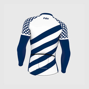 Fdx Men's White & Blue Long Sleeve Cycling Jersey & Gel Padded Bib Tights Pants for Winter Roubaix Thermal Fleece Road Bike Wear Windproof, Hi-viz Reflectors & Pockets - Equin