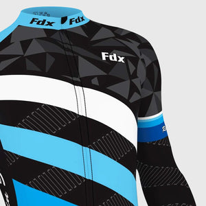 Fdx Blue & Black Long Sleeve Cycling Jersey for Mens Winter Roubaix Thermal Fleece Road Bike Wear Top Full Zipper, Pockets & Hi-viz Reflectors - Equin