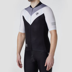 Fdx Pockets Mens Grey & Black Short Sleeve Cycling Jersey for Summer Best Road Bike Wear Top Light Weight, Full Zipper, Pockets & Hi-viz Reflectors - Velos