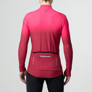 Fdx Mens Pink & Maroon Long Sleeve Cycling Jersey & Gel Padded Bib Tights Pants for Winter Roubaix Thermal Fleece Road Bike Wear Windproof, Hi-viz Reflectors & Pockets - Duo