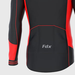 Fdx Mens Red Long Sleeve Cycling Jersey for Winter Roubaix Thermal Fleece Road Bike Wear Top Full Zipper, Pockets & Hi-viz Reflectors - Thermodream