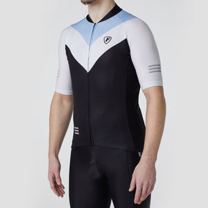 Fdx Short Sleeve Cycling Jersey for Mens Blue & Black Summer Best Road Bike Wear Top Light Weight, Full Zipper, Pockets & Hi-viz Reflectors - Velos
