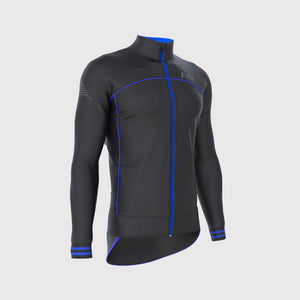 Fdx Full Zipper Cycling Jacket Black & Blue for Mens Winter Thermal Casual Softshell Clothing Lightweight, Windproof, Waterproof & Pockets - Apollux
