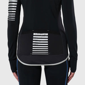 Fdx Women's Black Long Sleeve Cycling Jersey & Gel Padded Bib Tights Pants for Winter Roubaix Thermal Fleece Road Bike Wear Windproof, Hi-viz Reflectors & Pockets - All Day