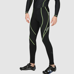 Fdx Mens Storage Pockets Gel Padded Cycling Tights Black & Yellow For Winter Roubaix Thermal Fleece Reflective Warm Leggings - Divine Bike Long Pants
