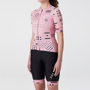 Fdx Women's Tea Pink Short Sleeve Cycling Jersey & Gel Padded Bib Shorts Best Summer Road Bike Wear Light Weight, Hi viz Reflectors & Pockets - All Day