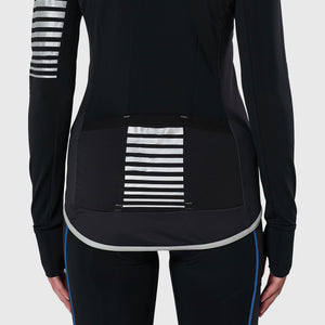 Fdx Womens Black Long Sleeve Cycling Jersey for Winter Roubaix Thermal Fleece Road Bike Wear Top Full Zipper, Pockets & Hi-viz Reflectors - All Day