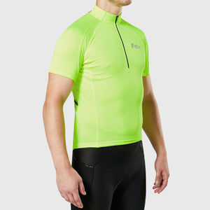 Fdx Mens Breathable Short Sleeve Cycling Jersey Yellow for Summer Best Road Bike Wear Top Light Weight, Full Zipper, Pockets & Hi-viz Reflectors - Pace