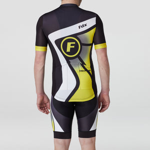 Fdx Mens Road Cycling Black & Yellow Jersey & Gel Padded Bib Shorts Best Summer Road Bike Wear Light Weight, Hi-viz Reflectors & Pockets - Signature