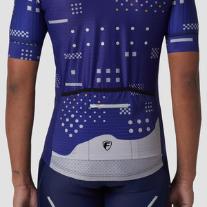Fdx Mens Pockets Short Sleeve Cycling Jersey Blue for Summer Best Road Bike Wear Top Light Weight, Full Zipper, Pockets & Hi-viz Reflectors - All Day