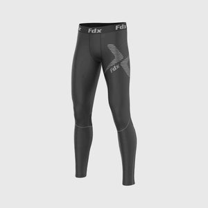 Fdx Mens Black & Grey Long Sleeve Compression Top & Compression Tights Base Layer Gym Training Jogging Yoga Fitness Body Wear - Recoil