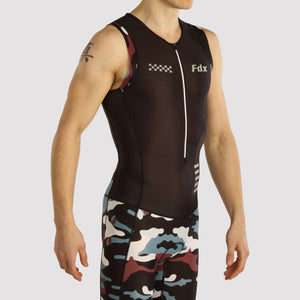 Fdx Mens Black Sleeveless Gel Padded Triathlon / Skin Suit for Summer Cycling Wear, Running & Swimming Half Zip - Camouflage
